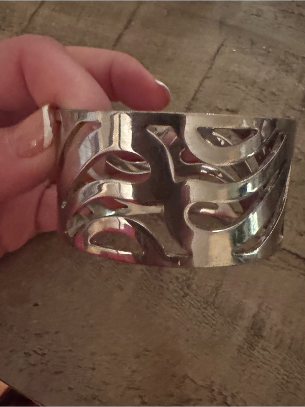 Silver-tone Cutout Wide Cuff Bracelet